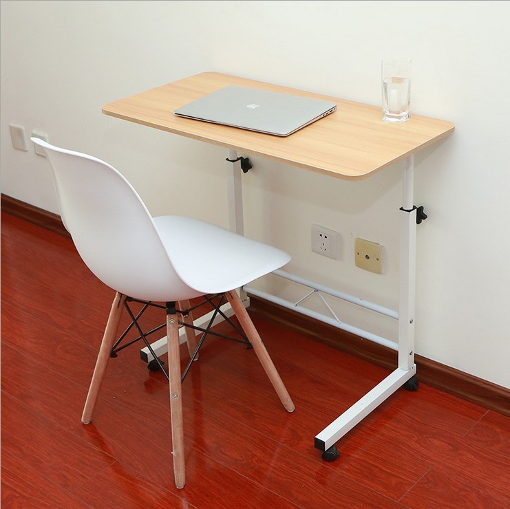 FENGFAN Laptop Stand Adjustable 60/80 40cm Computer Standing Desk w/Wheels Portable Side Table for Bed Sofa Hospital Reading Eating Color : Khaki, Size : 60cm