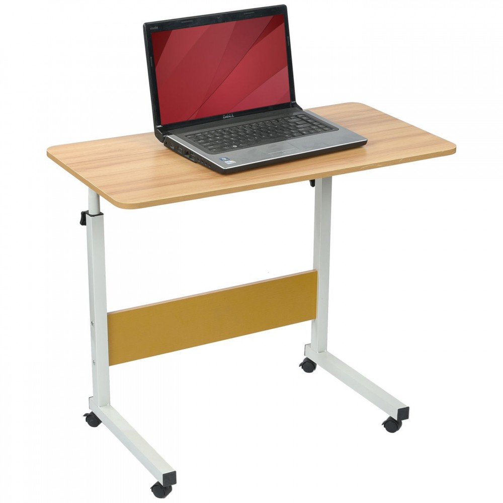 FENGFAN Laptop Stand Adjustable 60/80 40cm Computer Standing Desk w/Wheels Portable Side Table for Bed Sofa Hospital Reading Eating Color : Khaki, Size : 60cm