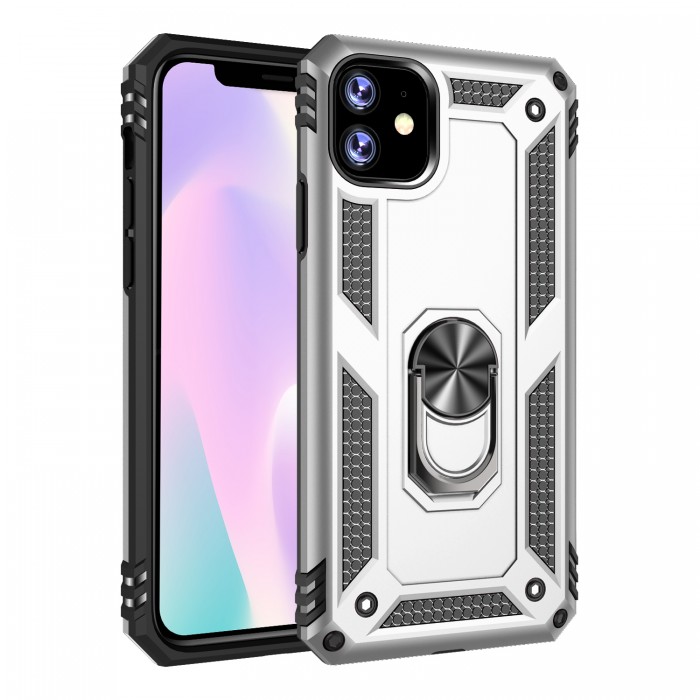 Cubix Apple iPhone 11 Case Robot Series Back Cover Scratch Free Slim Hybrid Defender Bumper shock proof Case Cover With Kick Stand (Silver)