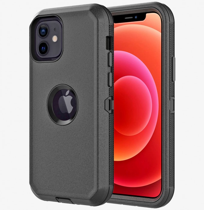 Cubix DEFENDER SERIES Case for Apple iPhone 12 Pro / iPhone 12 (6.1 Inch) - BLACK 360 Degree Case Protects Front and Back