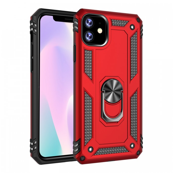 Cubix Apple iPhone 11 Case Robot Series Back Cover Scratch Free Slim Hybrid Defender Bumper shock proof Case Cover With Kick Stand (Red)
