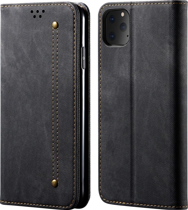 Cubix Denim Flip Cover for Apple iPhone 11 Pro Case Premium Luxury Slim Wallet Folio Case Magnetic Closure Flip Cover with Stand and Credit Card Slot (Black)