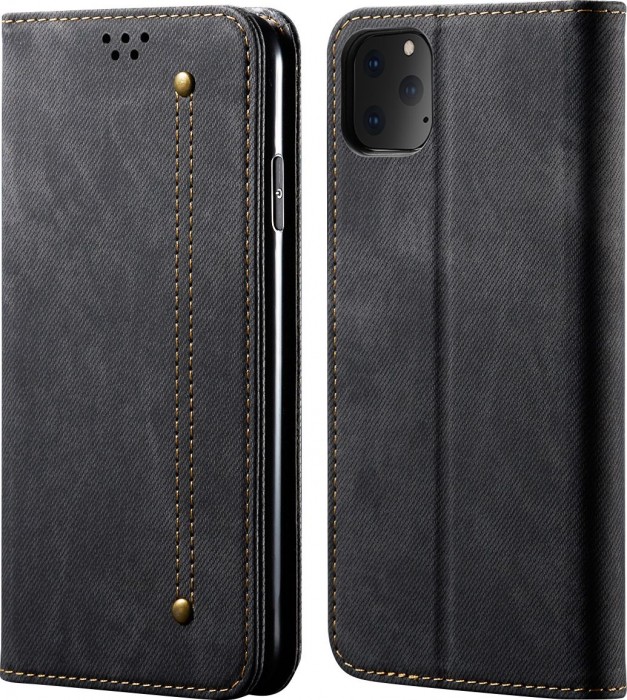 Cubix Denim Flip Cover for Apple iPhone 11 Pro Case Premium Luxury Slim Wallet Folio Case Magnetic Closure Flip Cover with Stand and Credit Card Slot (Black)