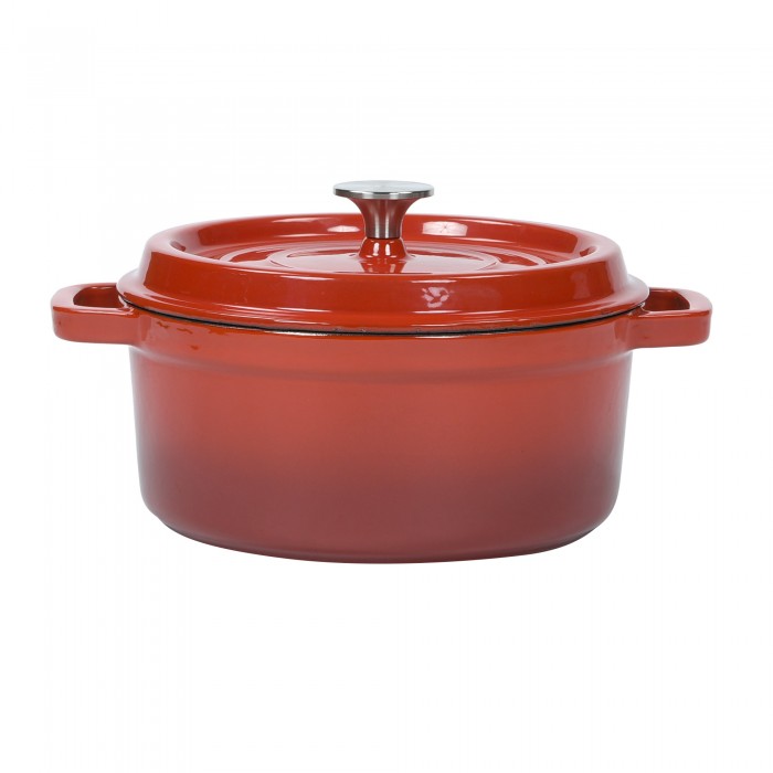 Dr. Domum Signature Enameled Cast Iron Round Dutch Oven Pot Casserole Dish, Naturally Non Stick Stain and Odor Resistant, Enamel Coated Cherry Red, 24 Cm, 4.5 Liter Capacity