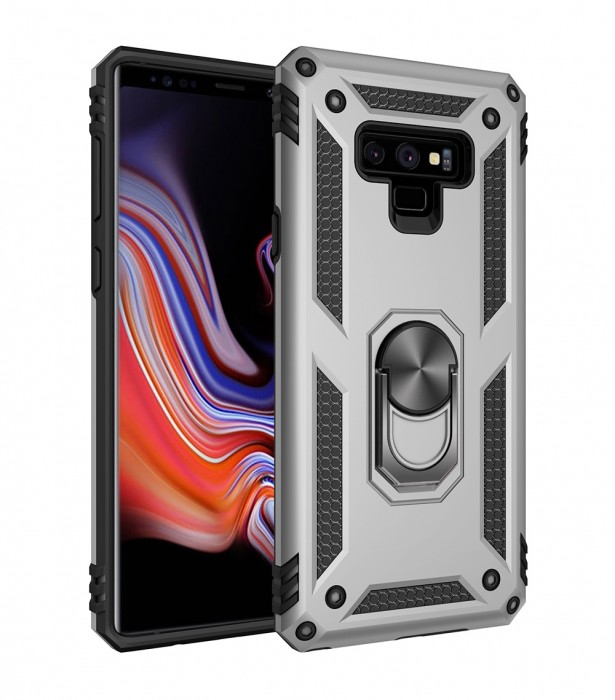 Cubix Samsung Galaxy Note 9 Case, Robot Series Back Cover Scratch Free Slim Hybrid Defender Bumper shock proof Case Cover With Kick Stand (Silver)