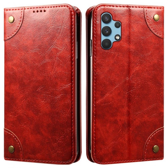 Cubix Flip Cover for Samsung Galaxy A32 Case Premium Luxury Leather Wallet Folio Case Magnetic Closure Flip Cover with Stand and Credit Card Slot (Red)