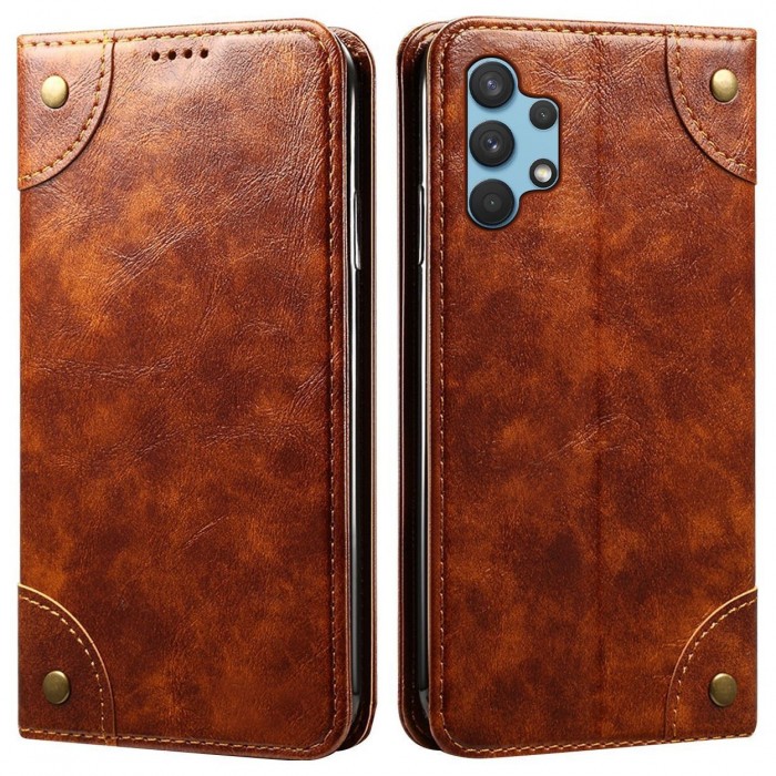 Cubix Flip Cover for Samsung Galaxy A32 Case Premium Luxury Leather Wallet Folio Case Magnetic Closure Flip Cover with Stand and Credit Card Slot (Brown)