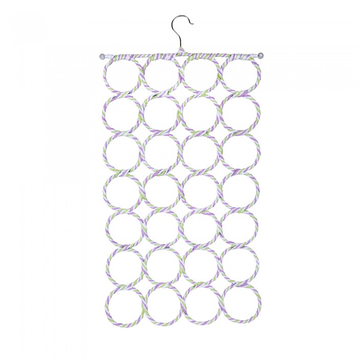 Dr. Domum 28 Count Circles Collapsible Scarf Hanger Holder Organizer Space Saver for Tie, Belt, Scarves, Socks (Green Purple White)