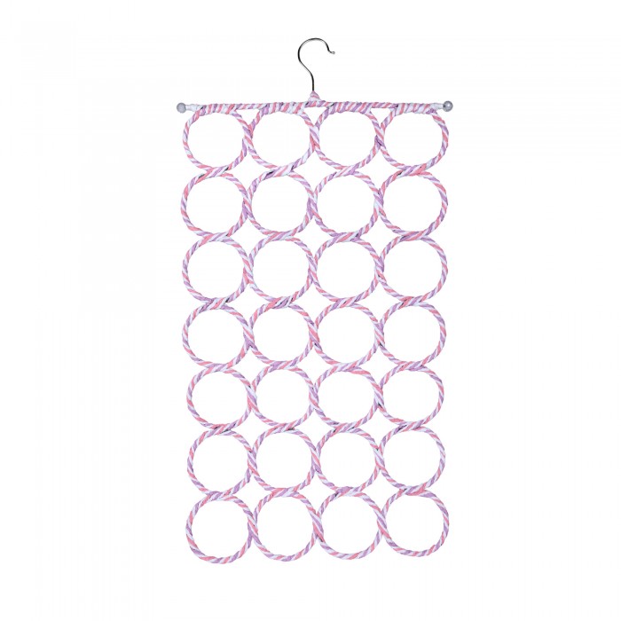 Dr. Domum 28 Count Circles Collapsible Scarf Hanger Holder Organizer Space Saver for Tie, Belt, Scarves, Socks (Pink Purple White)