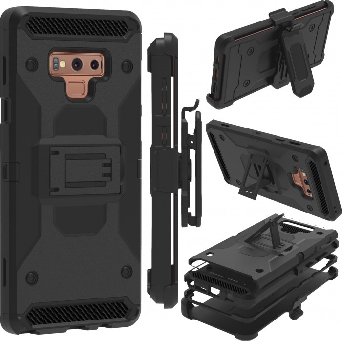 Cubix Capsule Front + Back Cover For Samsung Galaxy Note 9 Hybrid Shockproof Heavy Duty Rugged Full Body Protective Case Cover with Kickstand and Belt Clip Holster