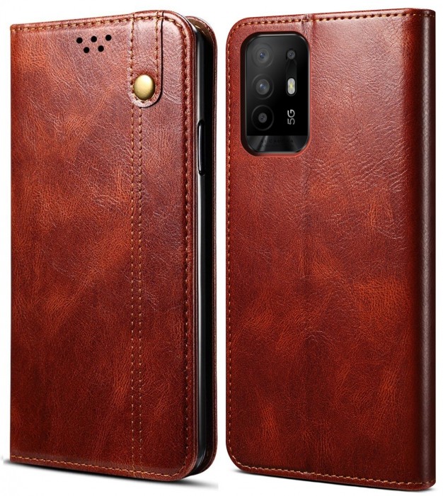 Cubix Flip Cover for Oppo F19 Pro Plus / Pro+, Handmade Leather Wallet Case with Kickstand Card Slots Magnetic Closure for Oppo F19 Pro Plus / Pro+ (Brown)