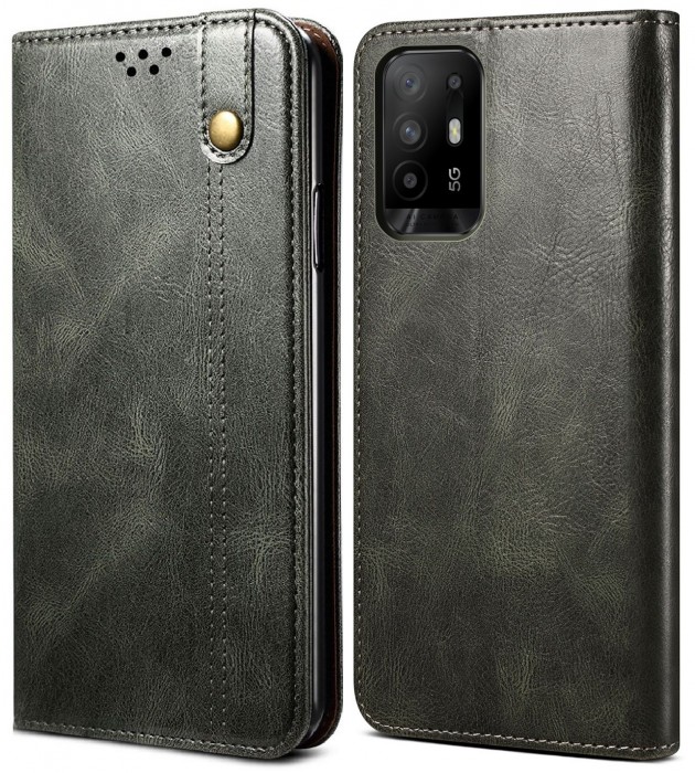 Cubix Flip Cover for Oppo F19 Pro Plus / Pro+, Handmade Leather Wallet Case with Kickstand Card Slots Magnetic Closure for Oppo F19 Pro Plus / Pro+ (Forest Green)