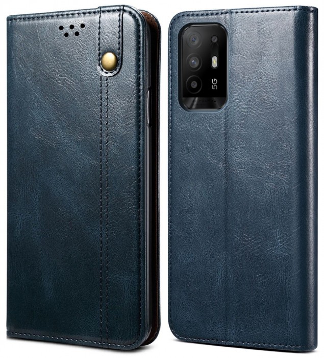 Cubix Flip Cover for Oppo F19 Pro Plus / Pro+, Handmade Leather Wallet Case with Kickstand Card Slots Magnetic Closure for Oppo F19 Pro Plus / Pro+ (Navy Blue)