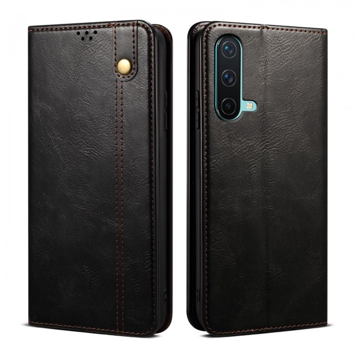 Cubix Flip Cover for OnePlus Nord CE 5G, Handmade Leather Wallet Case with Kickstand Card Slots Magnetic Closure for OnePlus Nord CE 5G (Black)