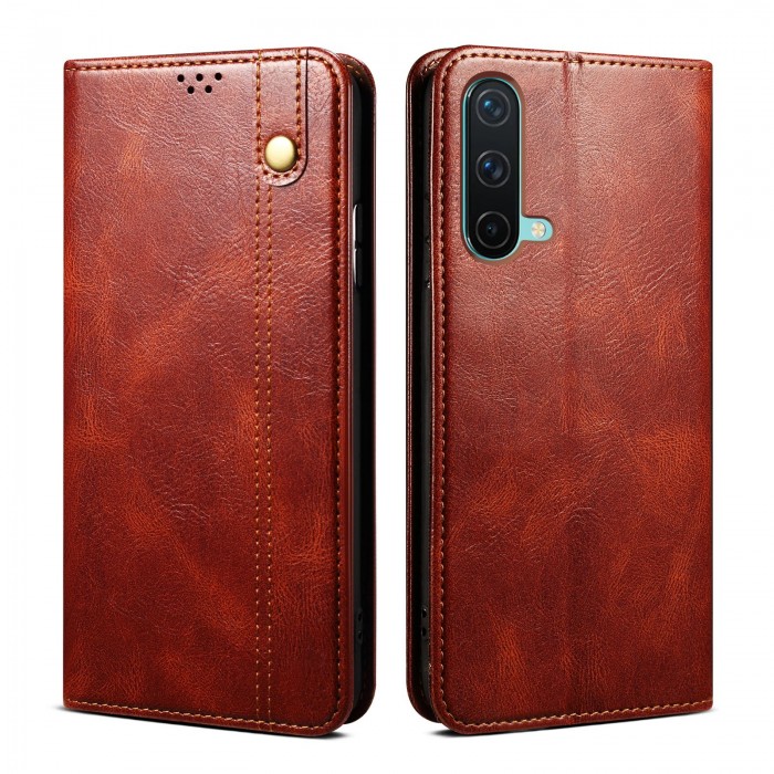 Cubix Flip Cover for OnePlus Nord CE 5G, Handmade Leather Wallet Case with Kickstand Card Slots Magnetic Closure for OnePlus Nord CE 5G (Brown)