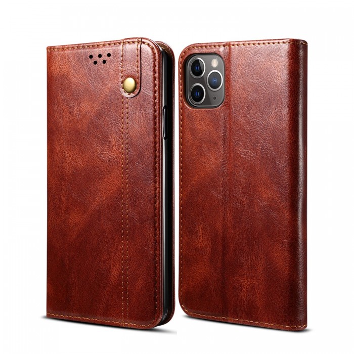 Cubix Flip Cover for Apple iPhone 11 Pro, Handmade Leather Wallet Case with Kickstand Card Slots Magnetic Closure for Apple iPhone 11 Pro (Brown)