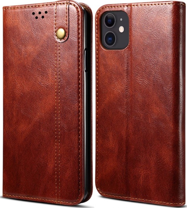 Cubix Flip Cover for Apple iPhone 11, Handmade Leather Wallet Case with Kickstand Card Slots Magnetic Closure for Apple iPhone 11 (Brown)
