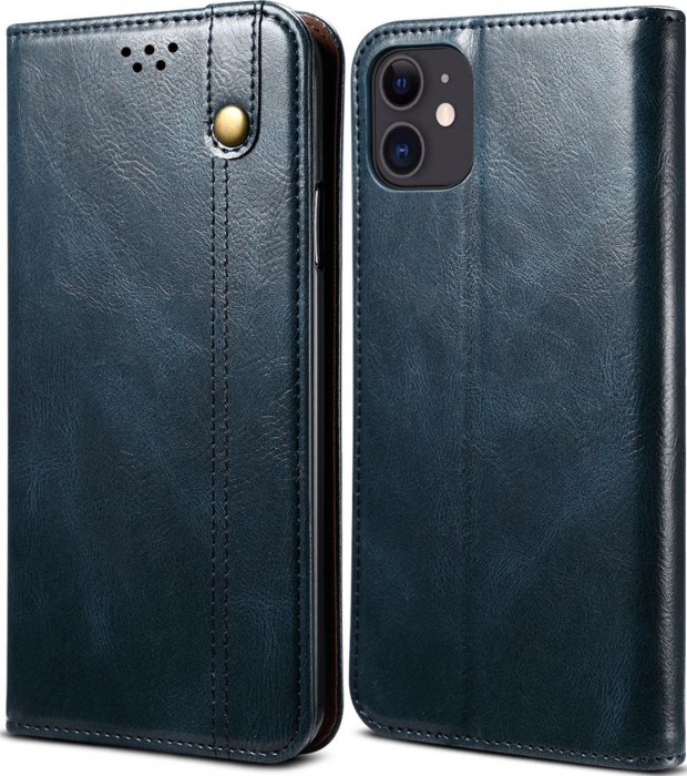 Cubix Flip Cover for Apple iPhone 11, Handmade Leather Wallet Case with Kickstand Card Slots Magnetic Closure for Apple iPhone 11 (Navy Blue)