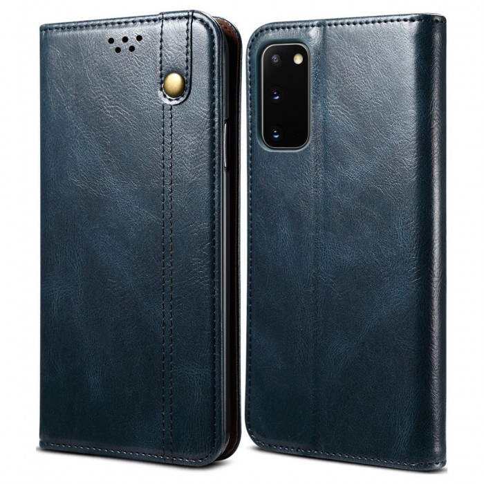 Cubix Flip Cover for Samsung Galaxy S20, Handmade Leather Wallet Case with Kickstand Card Slots Magnetic Closure for Samsung Galaxy S20 (Navy Blue)