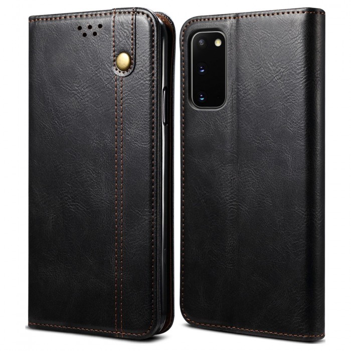 Cubix Flip Cover for Samsung Galaxy S20, Handmade Leather Wallet Case with Kickstand Card Slots Magnetic Closure for Samsung Galaxy S20 (Black)