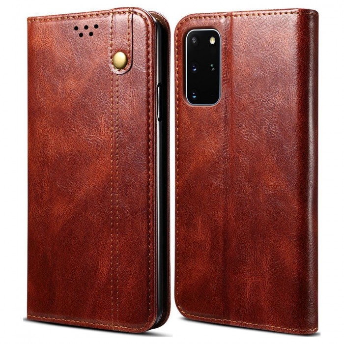 Cubix Flip Cover for Samsung Galaxy S20 Plus, Handmade Leather Wallet Case with Kickstand Card Slots Magnetic Closure for Samsung Galaxy S20 Plus (Brown)