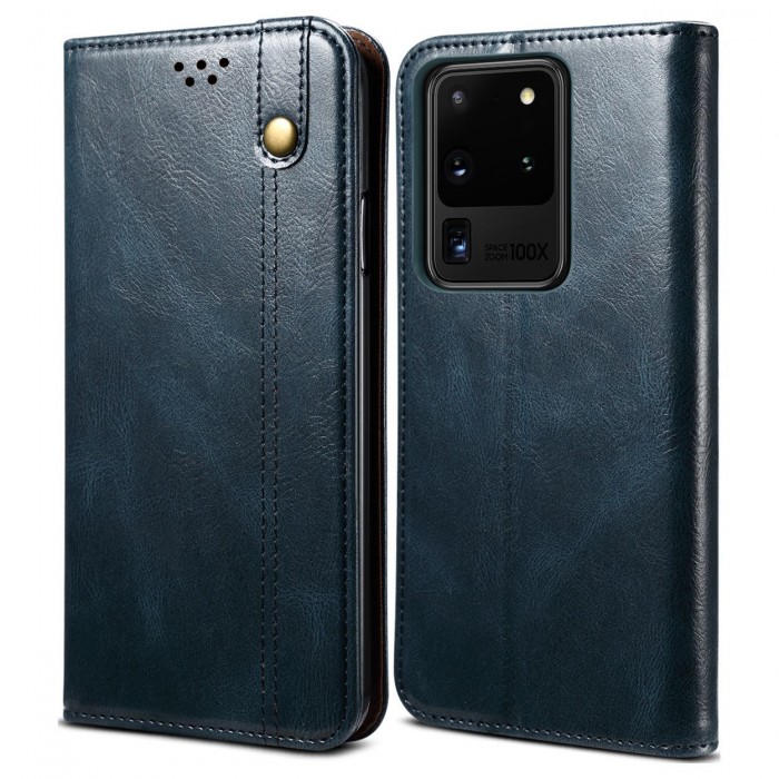 Cubix Flip Cover for Samsung Galaxy S20 Ultra, Handmade Leather Wallet Case with Kickstand Card Slots Magnetic Closure for Samsung Galaxy S20 Ultra (Navy Blue)