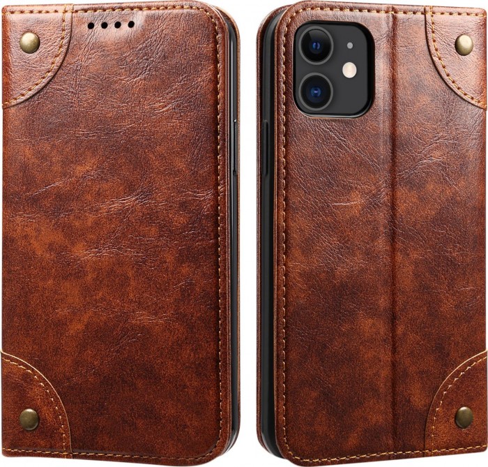 Cubix Flip Cover for Apple iPhone 11 Case Premium Luxury Leather Wallet Folio Case Magnetic Closure Flip Cover with Stand and Credit Card Slot (Brown)