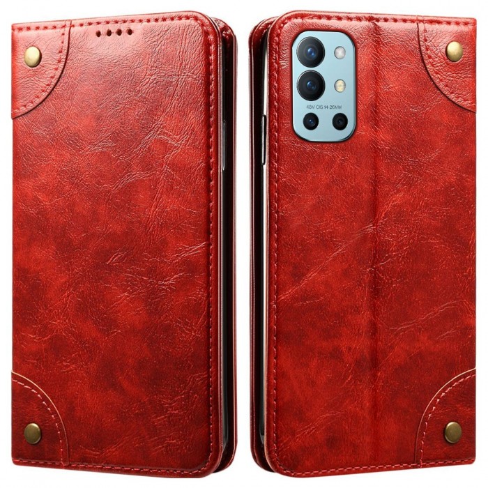 Cubix Flip Cover for OnePlus 9R 5G Case Premium Luxury Leather Wallet Folio Case Magnetic Closure Flip Cover with Stand and Credit Card Slot (Red)