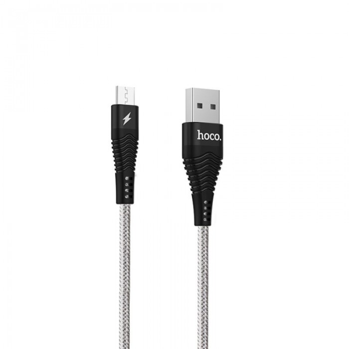 hoco U32 USB Fast Charging Data Cable Unswerving Steel Mesh Braided For Android Mobiles For Mi redmi Samsung Sony Moto Lenovo Size 1.2 Meter Black 2.4A
