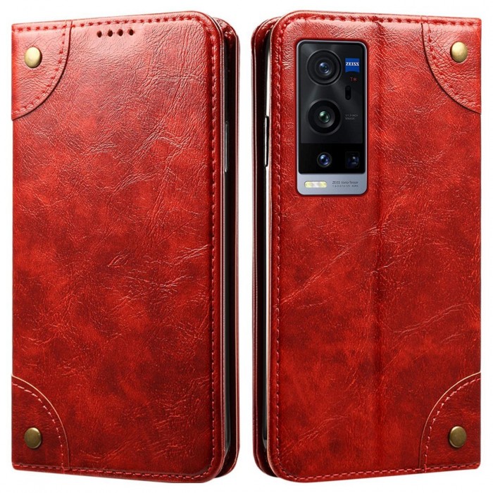 Cubix Flip Cover for vivo X60 Pro Plus / Pro+ Case Premium Luxury Leather Wallet Folio Case Magnetic Closure Flip Cover with Stand and Credit Card Slot (Red)