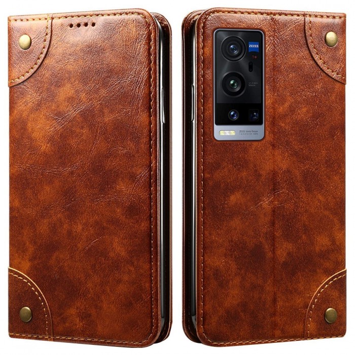 Cubix Flip Cover for vivo X60 Pro Plus / Pro+ Case Premium Luxury Leather Wallet Folio Case Magnetic Closure Flip Cover with Stand and Credit Card Slot (Brown)