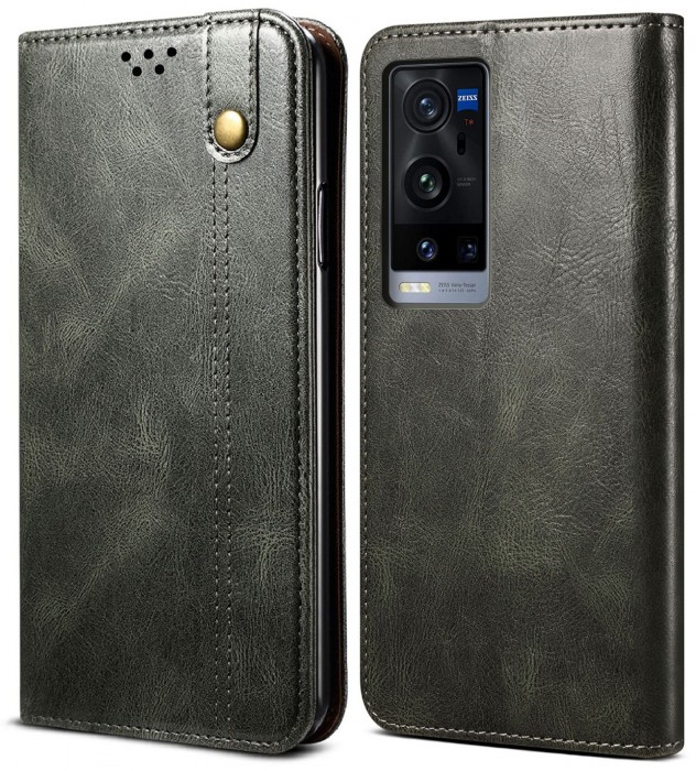 Cubix Flip Cover for vivo X60 Pro Plus / Pro+, Handmade Leather Wallet Case with Kickstand Card Slots Magnetic Closure for vivo X60 Pro Plus / Pro+ (Forest Green)