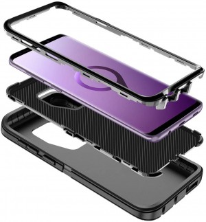 Cubix DEFENDER SERIES Case for Samsung Galaxy S9 - BLACK 360 Degree Case Protects Front and Back
