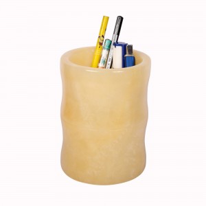 Cubix Yellow Translucent Marble Pencil Pen Holder , Toothbrush cup Holder Modern Design, Pencil Pen Holder for Desk Office Accessory, desk organizer Bathroom Organizer (Yellow)