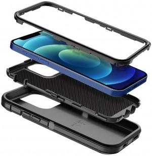 Cubix DEFENDER SERIES Case for Apple iPhone 12 Pro / iPhone 12 (6.1 Inch) - BLACK 360 Degree Case Protects Front and Back