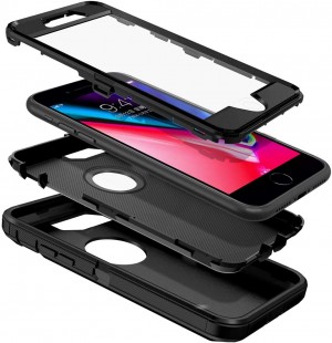 Cubix DEFENDER SERIES Case for Apple iPhone 7 Plus & iPhone 8 Plus - BLACK 360 Degree Case Protects Front and Back