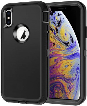 Cubix DEFENDER SERIES Case for Apple iPhone X / iPhone XS (5.8 Inch) - BLACK 360 Degree Case Protects Front and Back