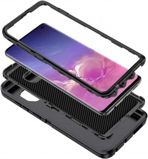 Cubix DEFENDER SERIES Case for Samsung Galaxy S10 Plus - BLACK 360 Degree Case Protects Front and Back