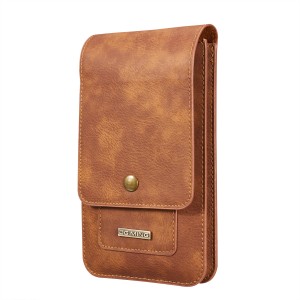 DG.MING Universal Cowhide Genuine Leather Holster Pouch Belt Clip Cases Waist Bag Pack for Below All 6.5 inch Smart Mobile Phone and Passport (Brown)