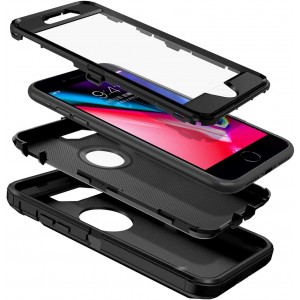 Cubix DEFENDER SERIES Case for Apple iPhone 7 & iPhone 8 - BLACK 360 Degree Case Protects Front and Back