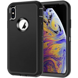 Cubix DEFENDER SERIES Case for Apple iPhone X / iPhone XS (5.8 Inch) - BLACK 360 Degree Case Protects Front and Back