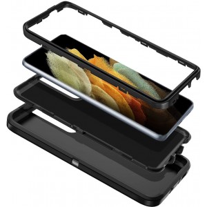 Cubix DEFENDER SERIES Case for Samsung Galaxy S21 Ultra - BLACK 360 Degree Case Protects Front and Back
