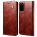 Cubix Flip Cover for Samsung Galaxy S20, Handmade Leather Wallet Case with Kickstand Card Slots Magnetic Closure for Samsung Galaxy S20 (Brown)